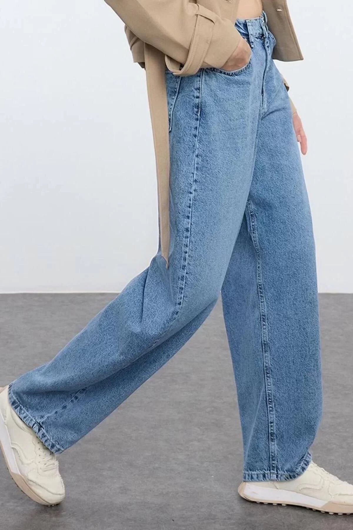 Style Women Fashion Denim Jeans Long Wide Leg Blue High Waist Skater Jeans