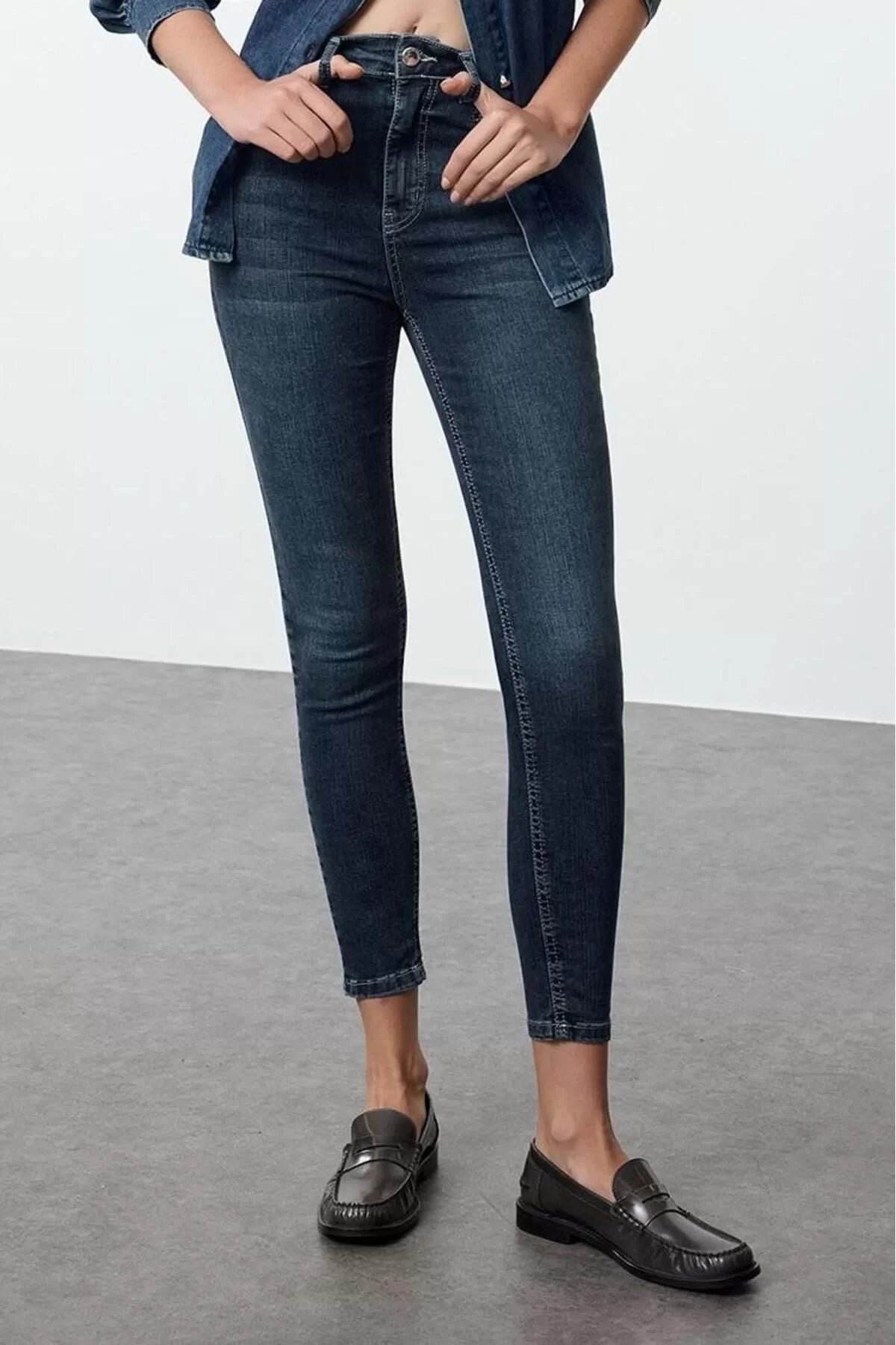 Style Women Fashion Denim Jeans Pants Long Straight Leg Blue High Waist Skinny Jeans