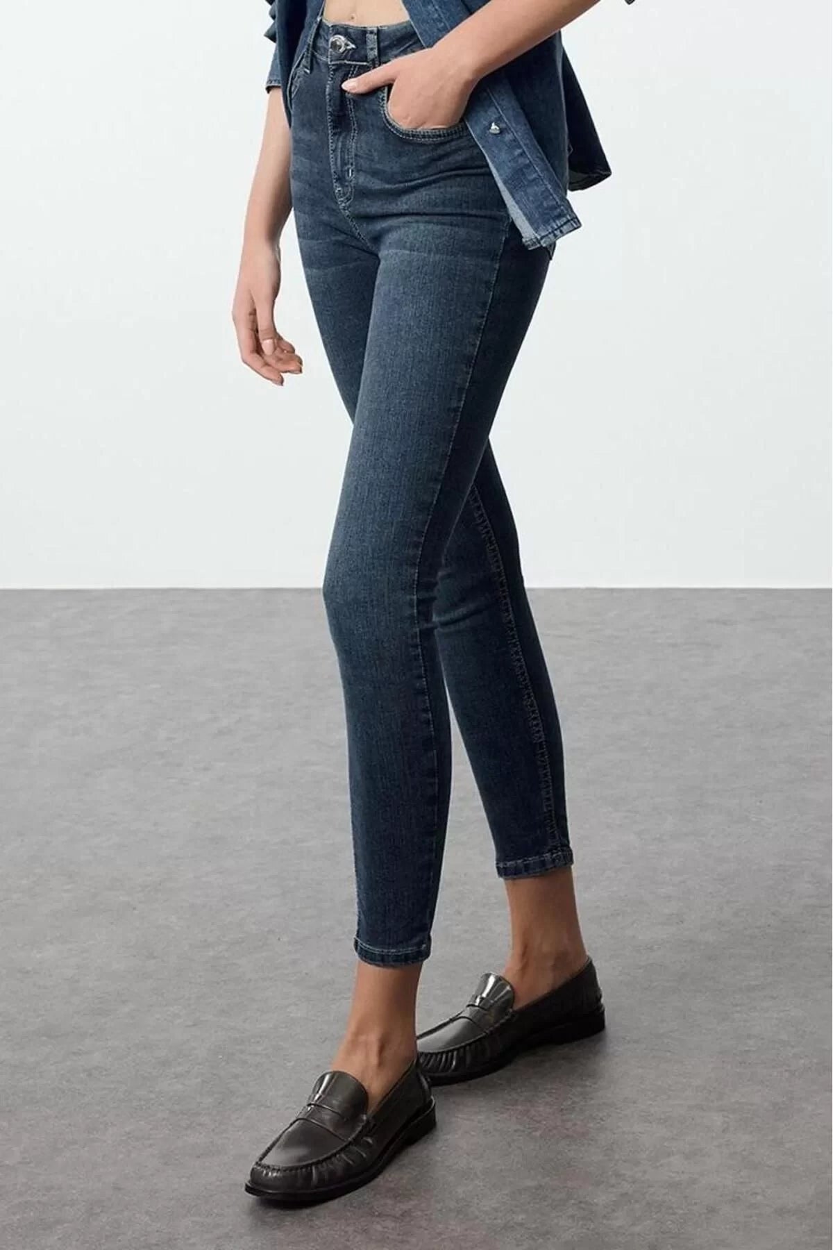 Style Women Fashion Denim Jeans Pants Long Straight Leg Blue High Waist Skinny Jeans