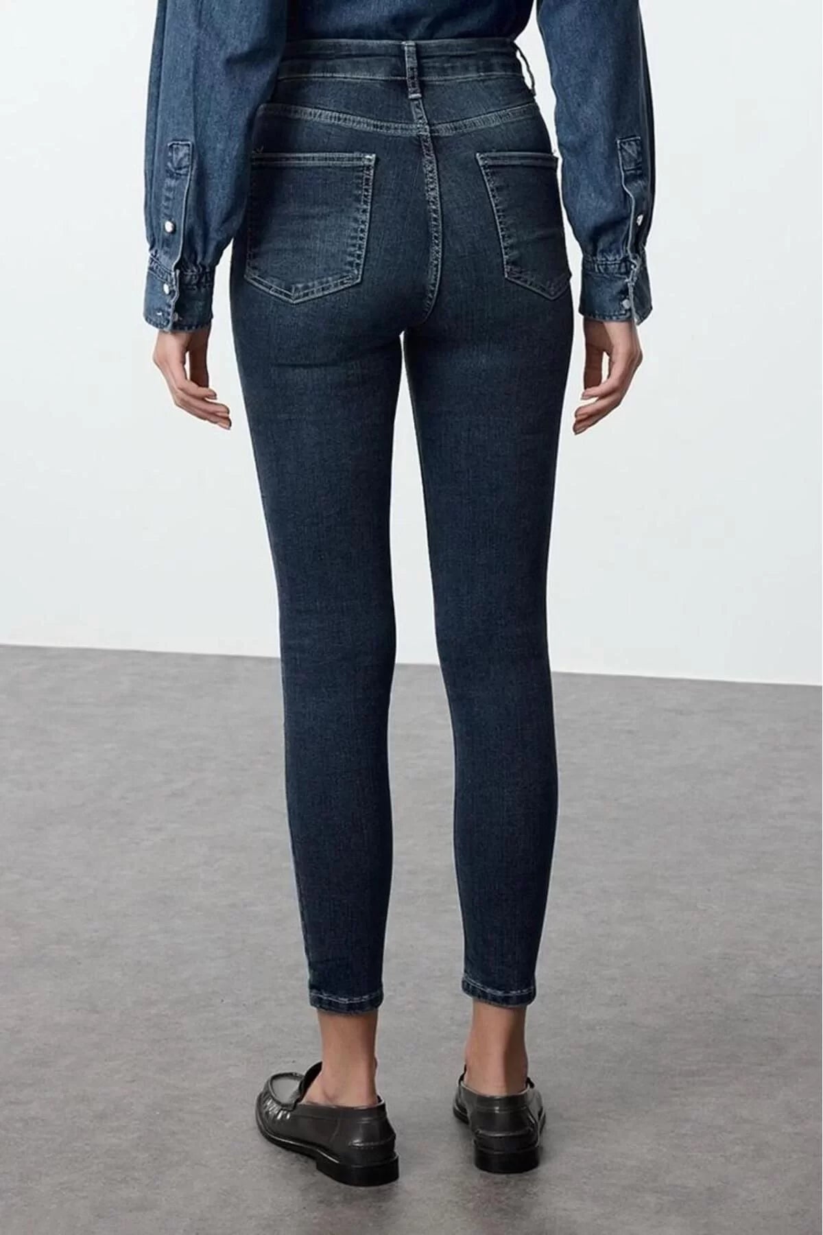 Style Women Fashion Denim Jeans Pants Long Straight Leg Blue High Waist Skinny Jeans