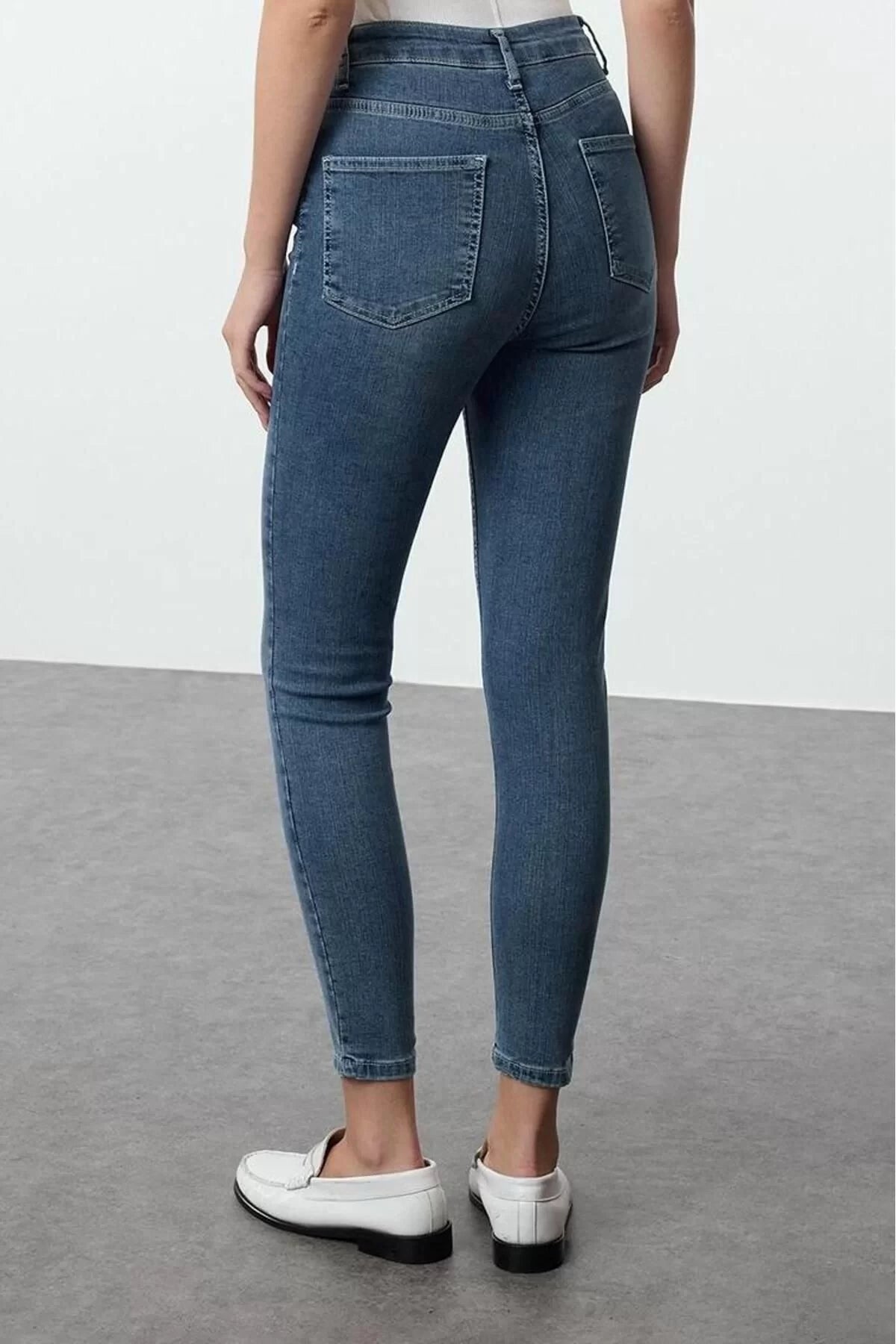 Style Women Fashion Denim Jeans Pants Long Straight Leg Blue High Waist Skinny Jeans