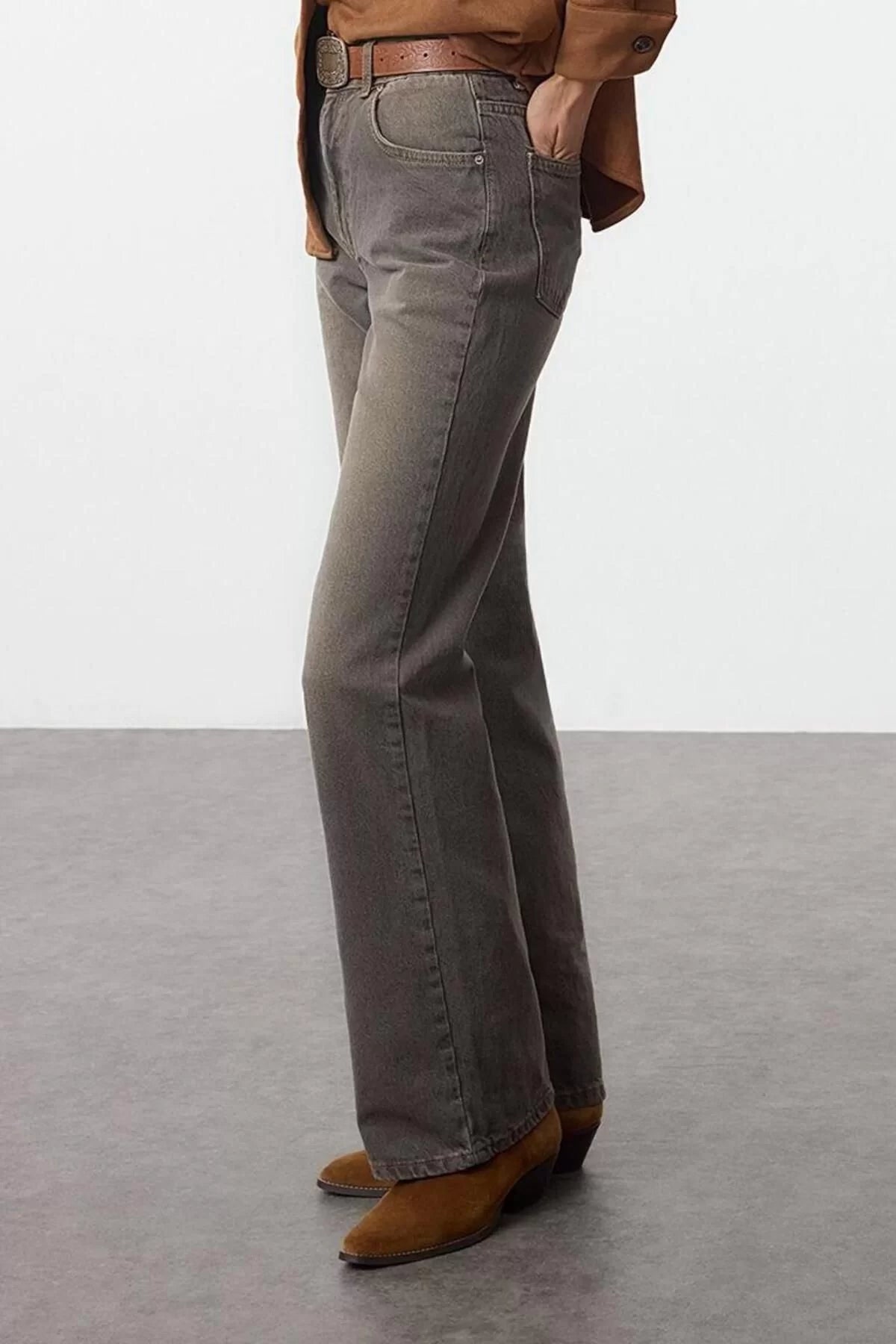 Style Women Fashion Denim Jeans Pants Long Wide Leg Brown High Waist Jeans