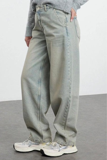 Style Women Fashion Denim Jeans Pants Long Wide Leg Blue Faded Vintage High Waist Skater Jeans