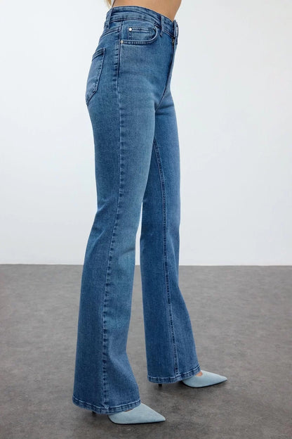 Style Women Fashion Denim Jeans Long Flared Leg High Waist Jeans