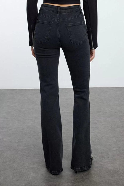 Style Women Fashion Denim Jeans Long Flared Leg High Waist Jeans