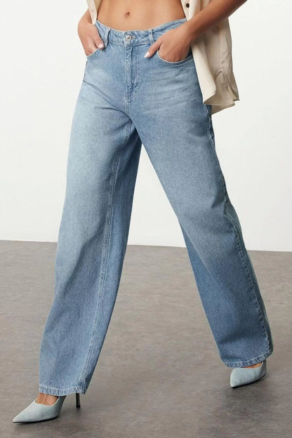 Style Women Fashion Denim Jeans Pants Long Wide Leg High Waist Jeans