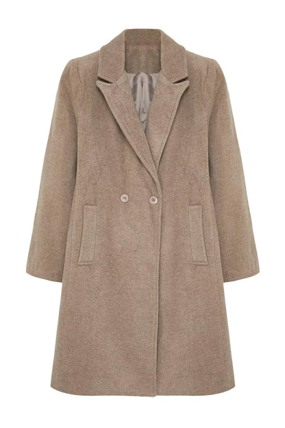 Design Plain Lined Collar Long Regular Jacket Women Double Breasted Regular Woolen Midi Coat