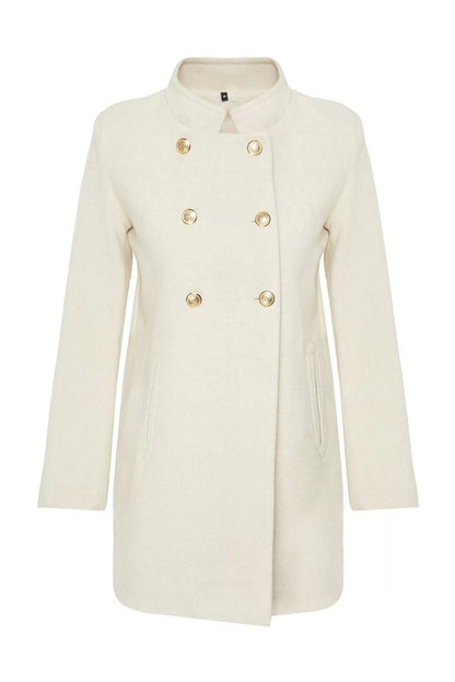 Design Plain Lined Collar Midi Regular Jacket Women Button Detailed Regular Woolen Midi Coat