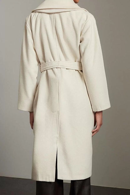 Design Plain Lined Collar Long Loose Double Breasted Women's Oversize Wool Coat with Knitwear Detail