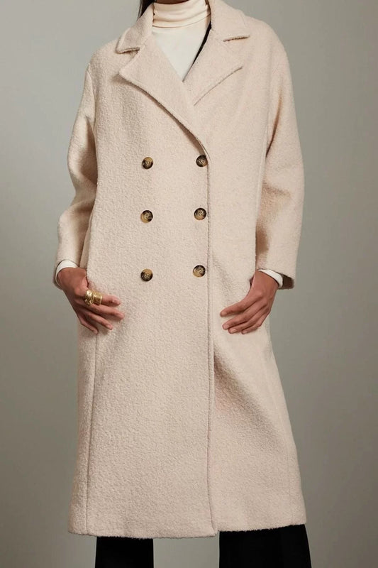 Design Plain Lined Collar Long Regular Jacket Women Boucle Regular Long Coat