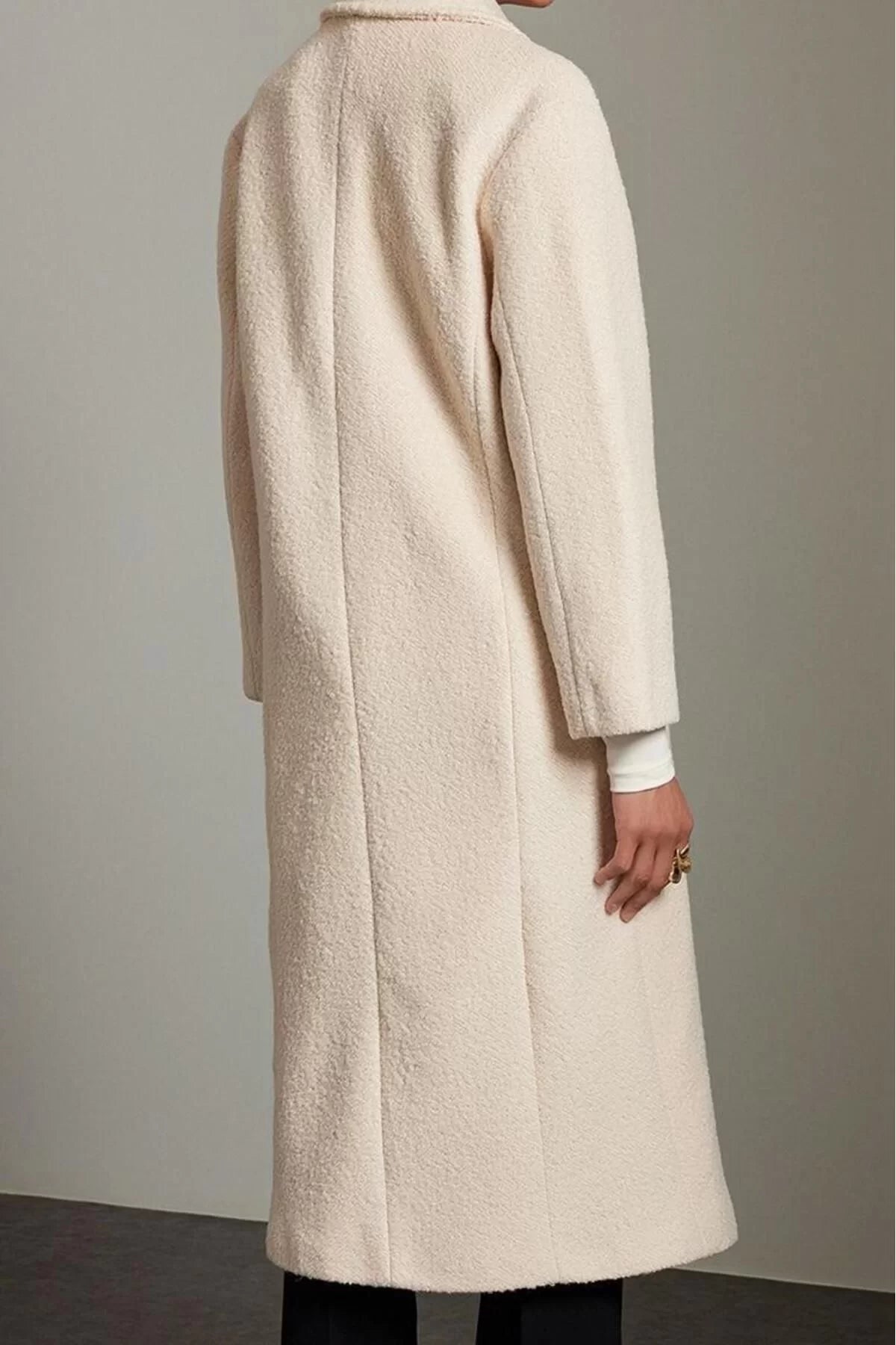 Design Plain Lined Collar Long Regular Jacket Women Boucle Regular Long Coat