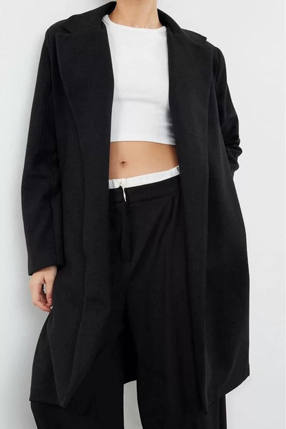 Design Plain Lined Collar Midi Regular Jacket Women's Unlined Soft Textured Unlined Knitted Cashmere Coat