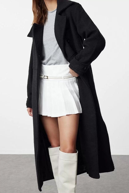 Design Plain Lined Collar Long Oversize Jacket Women Collar Detailed Oversize Wool Coat