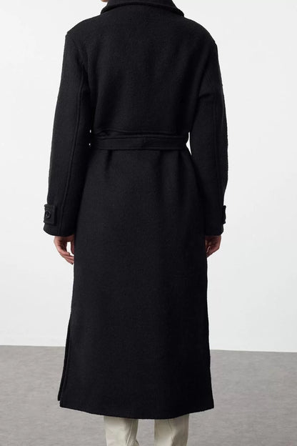 Design Plain Lined Collar Long Oversize Jacket Women Collar Detailed Oversize Wool Coat