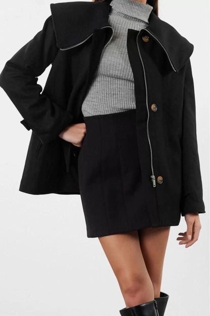 Design Plain Lined Collar Standard Regular Jacket Women Collar Detailed Regular Midi Coat