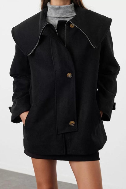 Design Plain Lined Collar Standard Regular Jacket Women Collar Detailed Regular Midi Coat