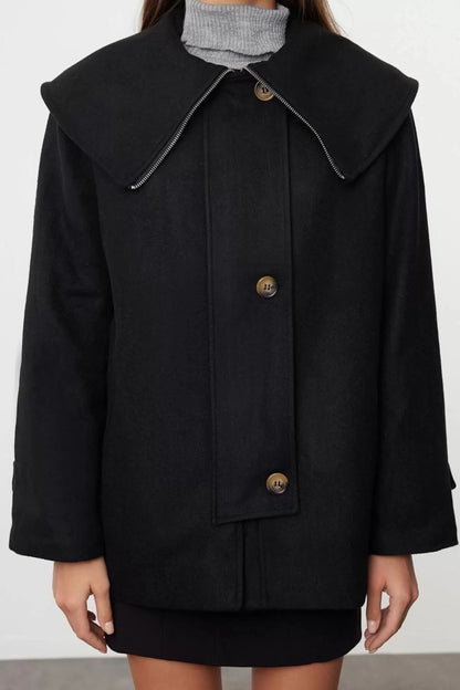 Design Plain Lined Collar Standard Regular Jacket Women Collar Detailed Regular Midi Coat