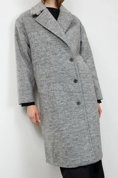 Design Plain Lined Collar Midi Regular Jacket Women Collar Detailed Regular Woolen Midi Coat