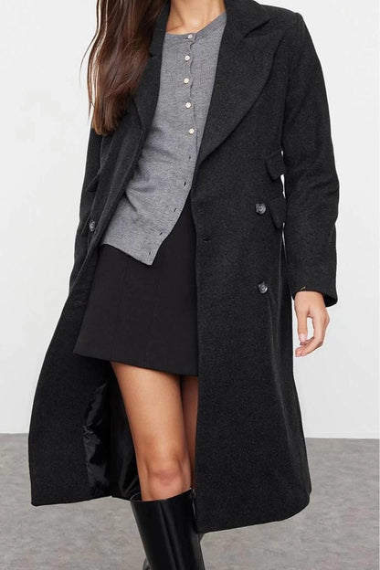 Design Plain Lined Collar Midi Regular Jacket Women Pocket Detailed Regular Wool Long Coat