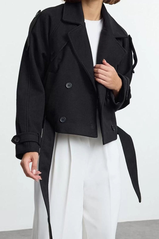 Design Plain Lined Collar Standard Regular Jacket Women Soft Textured Seasonal Short Cashmere Coat