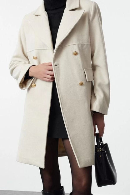 Design Plain Lined Collar Short Regular Jacket Women's Stitched Detail Regular Wool Midi Coat