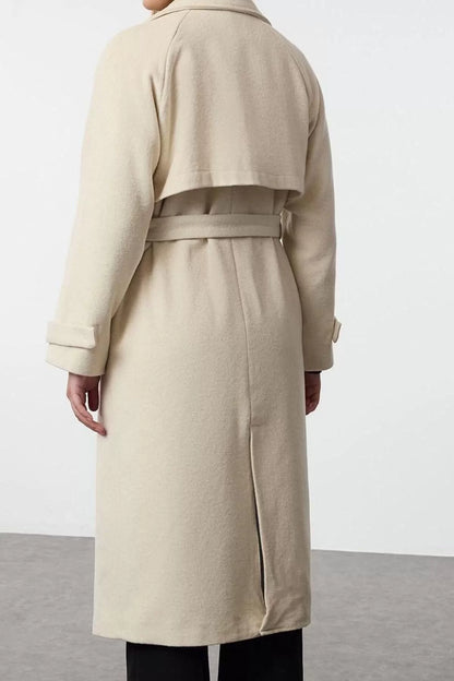 Design Plain Lined Collar Long Loose Jacket Women Oversize Wool Trench Coat