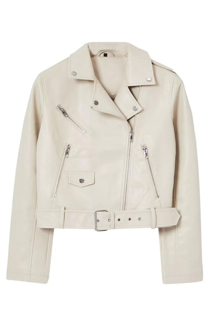 Design Plain Lined Collar Standard Regular Jacket Women Regular Faux Leather Biker Jacket Coat