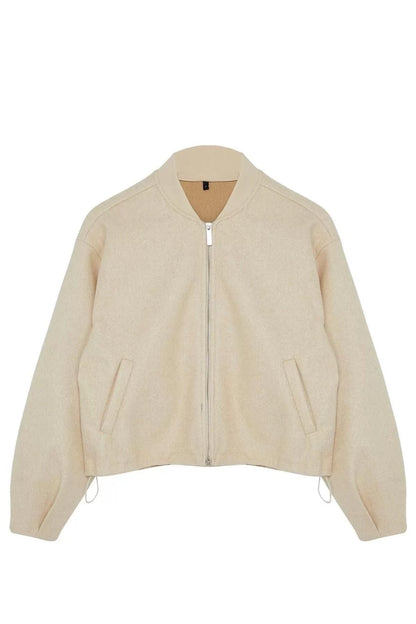 Design Plain Lined Collar Standard Oversize Judge Women Oversize Cashmere Bomber Jacket Coat