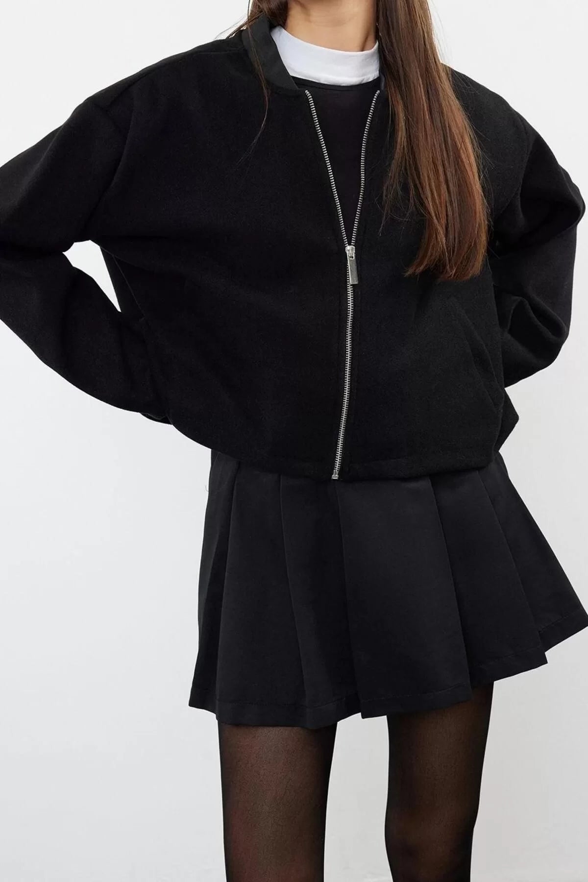 Design Plain Lined Collar Standard Oversize Judge Women Oversize Cashmere Bomber Jacket Coat