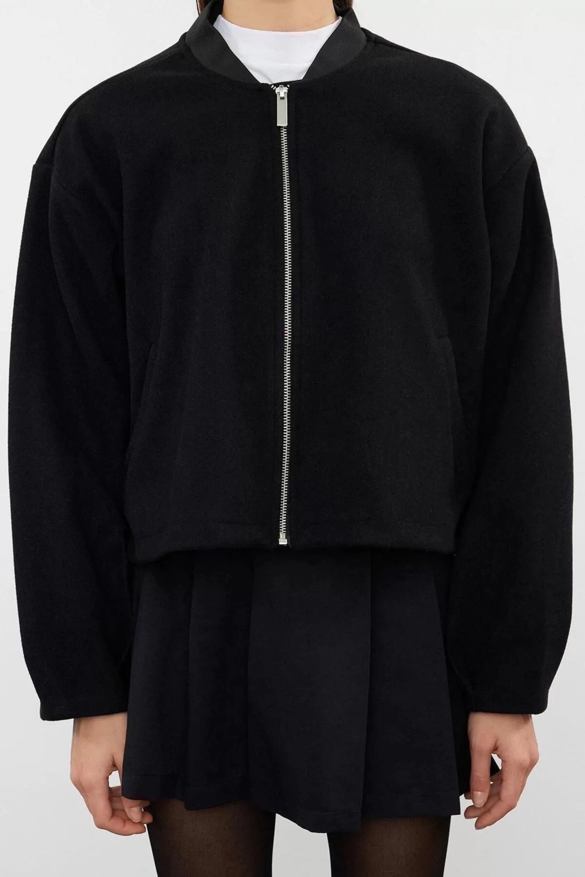 Design Plain Lined Collar Standard Oversize Judge Women Oversize Cashmere Bomber Jacket Coat