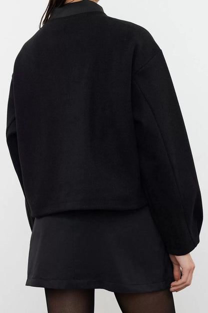 Design Plain Lined Collar Standard Oversize Judge Women Oversize Cashmere Bomber Jacket Coat