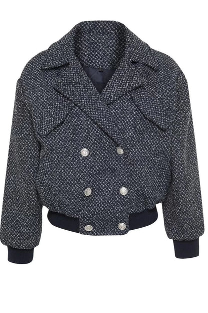 Design Plain Lined Collar Standard Loose Jacket Women's Oversize Quilted Tweed Bomber Coat