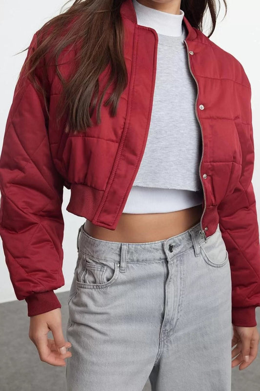 Design Plain Lined Collar Crop Regular Judge Women's Regular Bomber Puffer Jacket