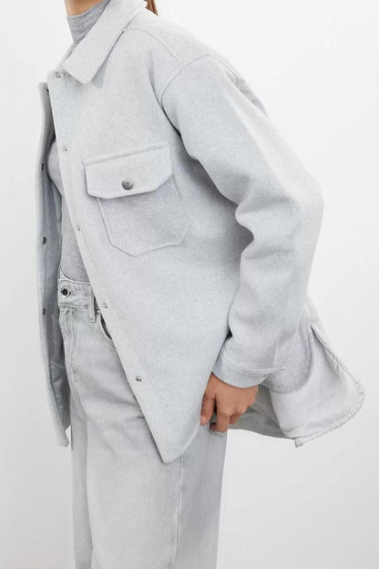 Design Plain Lined Collar Midi Loose Shirt Women Seasonal Knitted Cashmere Thin Jacket Coat