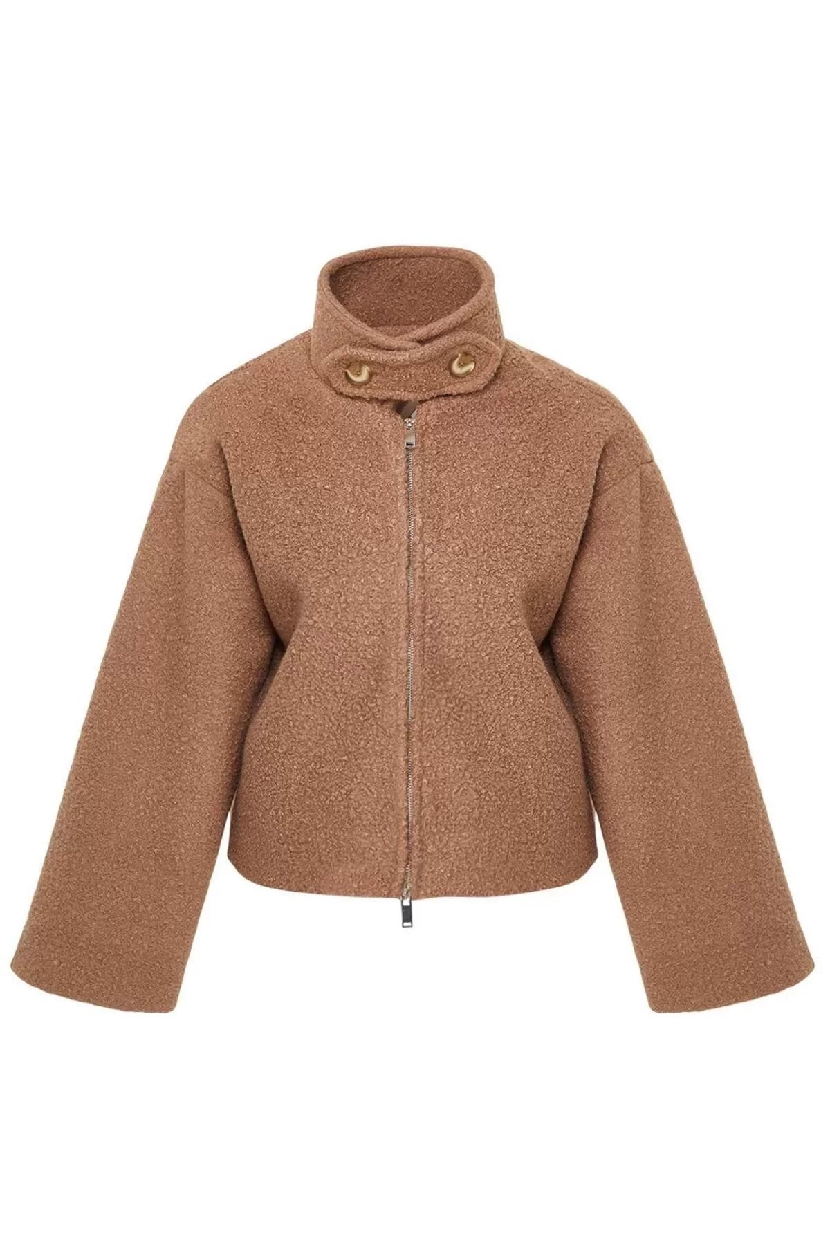 Design Plain Lined Collar Standard Regular Women's Collar Detailed Boucle Thin Jacket Coat