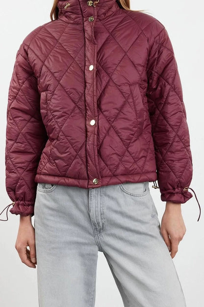 Design Plain Lined Collar Standard Regular Upright Women's Regular Water Repellent Quilted Puffer Jacket