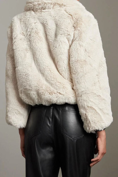 Design Plain Lined Collar Standard Loose Shirt Women Faux Leather Detailed Fur Bomber Coat