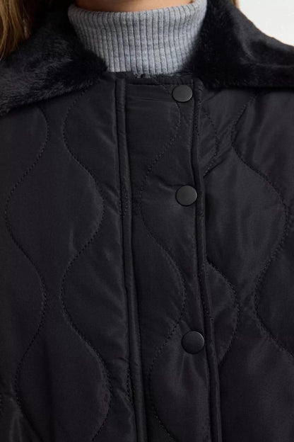 Design Plain Lined Collar Standard Regular Shirt Women's Collar Plush Water Repellent Quilted Puffer Coat