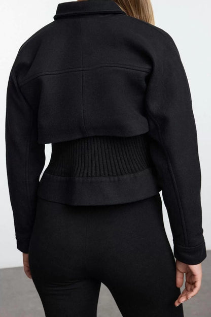 Design Plain Lined Collar Standard Loose Shirt Women Waist Knitwear Detail Cashmere Thin Jacket Coat