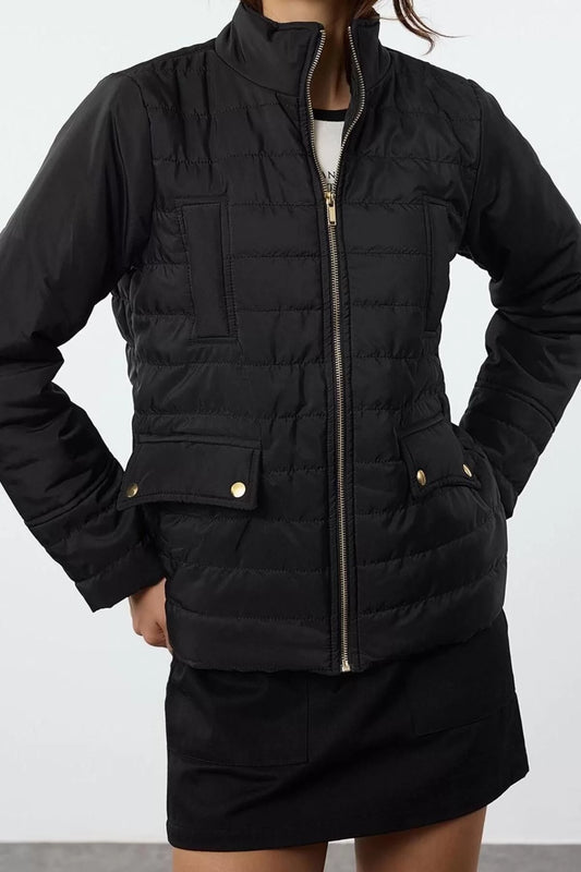 Design Plain Lined Collar Standard Regular Upright Women's Regular Water Repellent Quilted Puffer Jacket