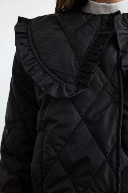 Design Plain Lined Collar Standard Loose Asymmetrical Women's Collar Detailed Quilted Puffer Coat