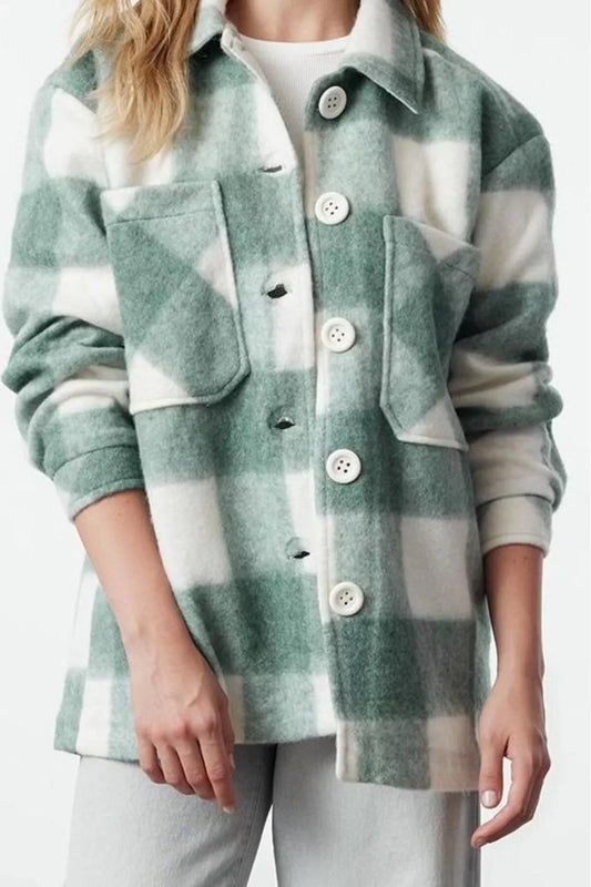 Design Plaid Lined Collar Midi Regular Shirt Women Plaid Cashmere Seasonal Thin Jacket Coat