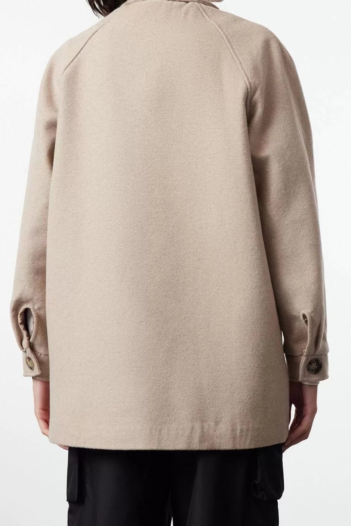 Design Plain Lined Collar Midi Loose Shirt Women Cashmere Seasonal Thin Jacket Coat