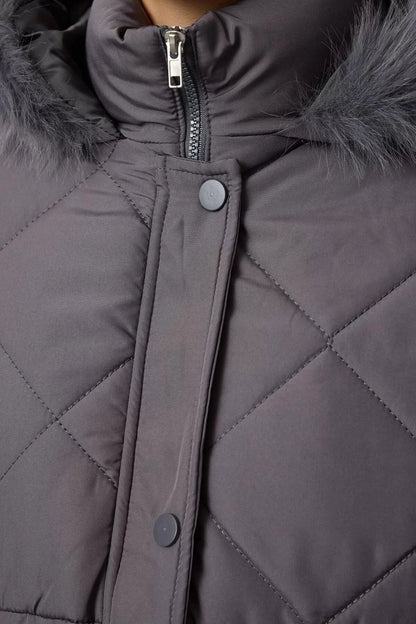 Design Plain Lined Collar Standard Regular Hooded Women's Fur Detailed Hooded Puffer Jacket