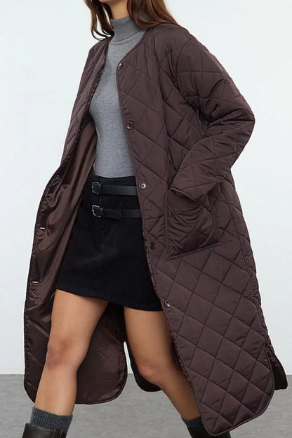 Design Plain Lined Collar Long Regular Bike Women's Water Repellent Quilted Long Puffer Jacket