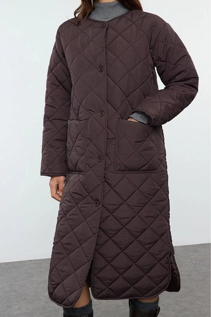 Design Plain Lined Collar Long Regular Bike Women's Water Repellent Quilted Long Puffer Jacket