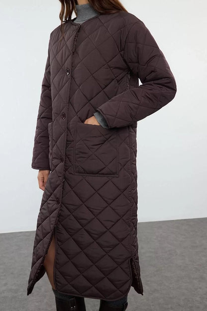 Design Plain Lined Collar Long Regular Bike Women's Water Repellent Quilted Long Puffer Jacket