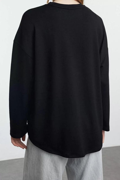 Crew Neck Low Sleeve Soft Touch Parachute Detail Regular Fit Knitted Sweatshirt