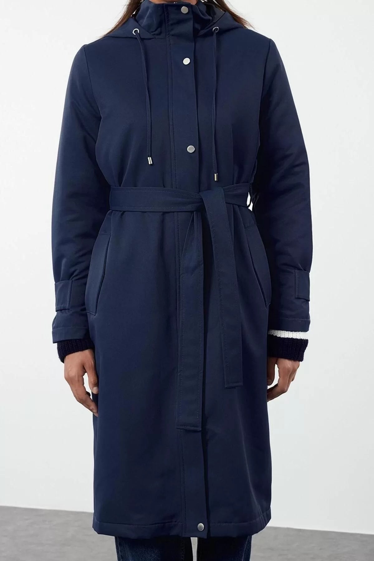 Design Plain Lined Collar Long Oversize Hooded Women's Fiber Lined Oversize Thick Trench Coat