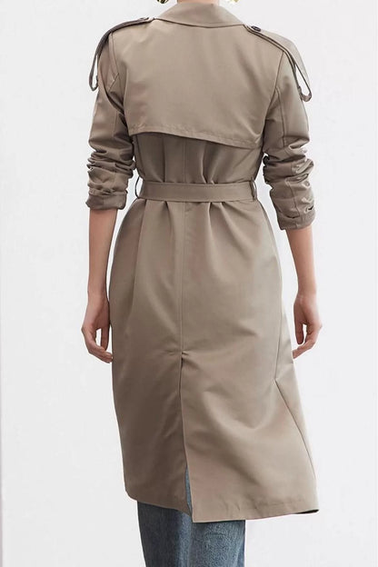 Design Plain Unlined Collar Long Regular Jacket Women Belted Regular Long Trench Coat